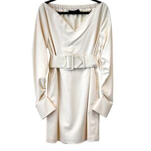 Sally LaPointed Cream Belted Long Sleeve Dress Estimated Size S